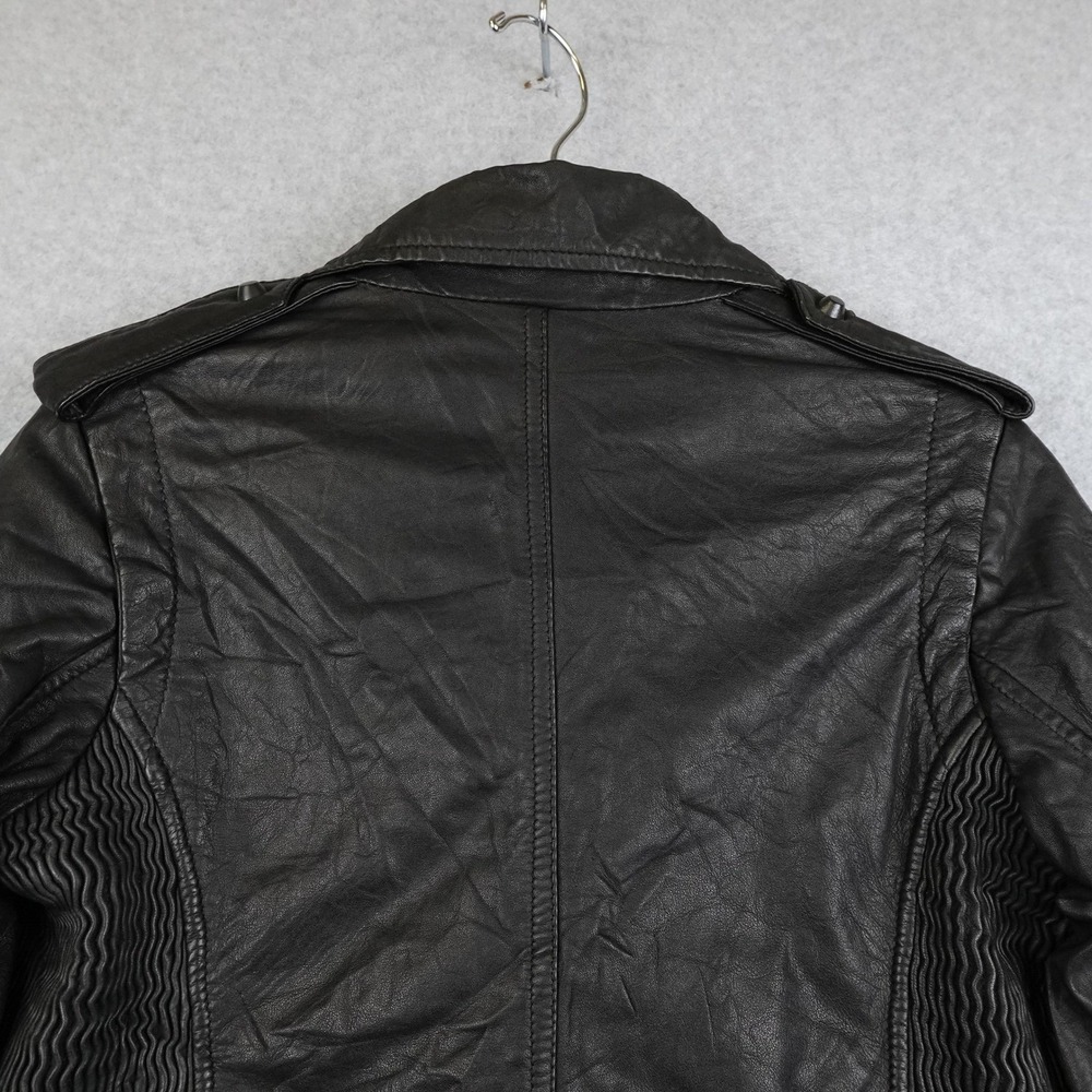 JOES Sheep Leather Jacket Black Biker Moto Zippered Women's Small Cropped Punk - Picture 13 of 16